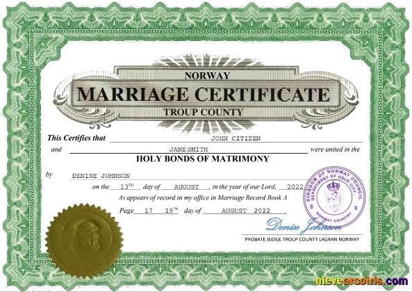 Norway marriage certificate